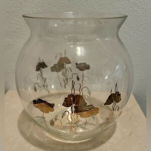 Gold leaf glass bowl, vase. Turkey 7”x5”